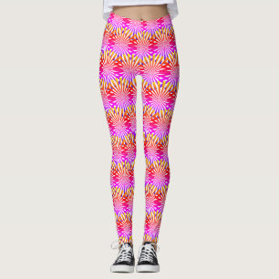 Modern Abstract Pink Rainbow Gradient Rays Pattern Leggings