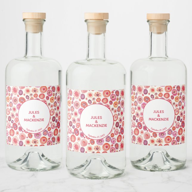 Modern Abstract Pink Watercolor Circles Liquor Bottle Label (Bottles)