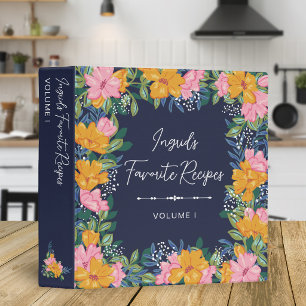 Modern Abstract Pink Yellow Floral Pattern Recipes Binder
