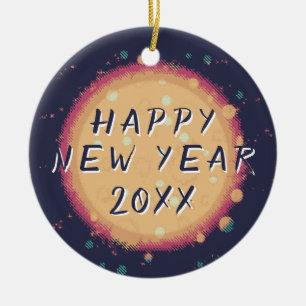 Modern Abstract Planet Happy New Year 2023 Ceramic Ornament