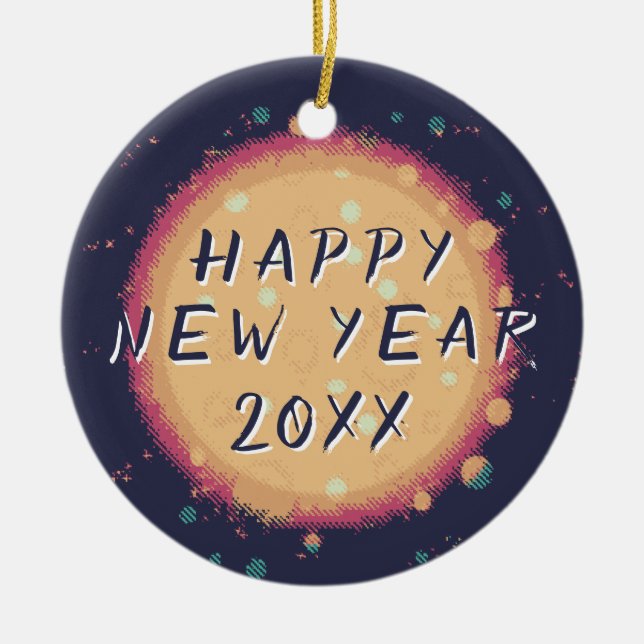 Modern Abstract Planet Happy New Year 2023 Ceramic Ornament (Front)