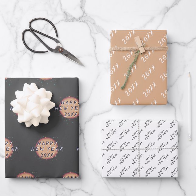 Modern Abstract Planet Happy New Year 2023 Wrapping Paper Sheet (Front)