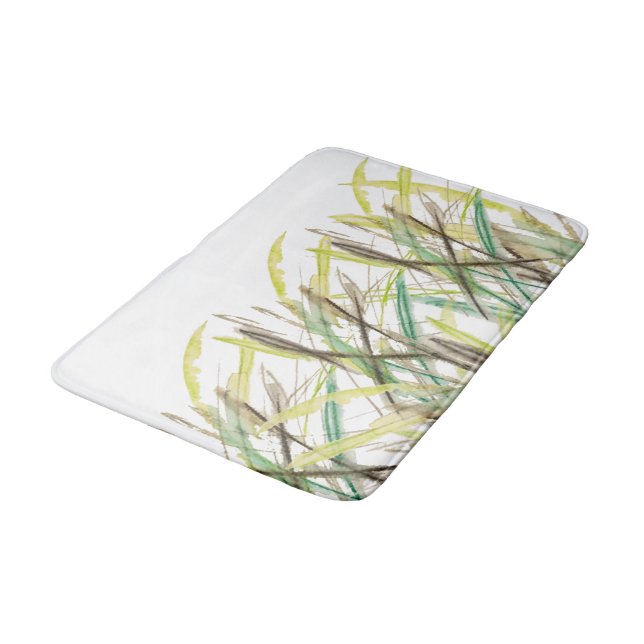 Modern Abstract Plants Watercolor Hand-painted Bath Mat (Angled)