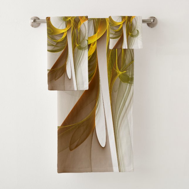 Modern Abstract Precious Metal Colours Fractal Bath Towel Set (Insitu)