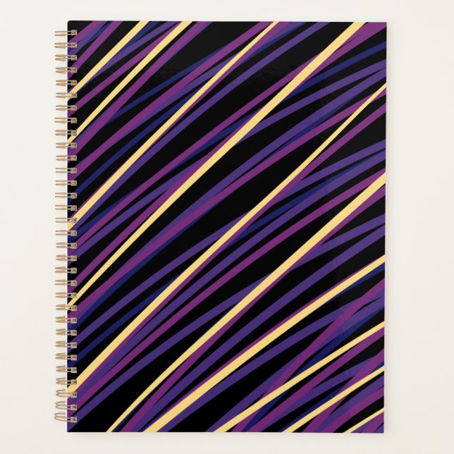  Modern Abstract Purple and Gold Striped planner  (Front)