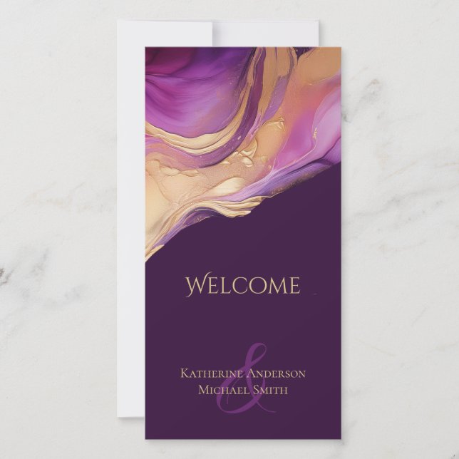 Modern Abstract Purple and Gold Wedding Program (Front)