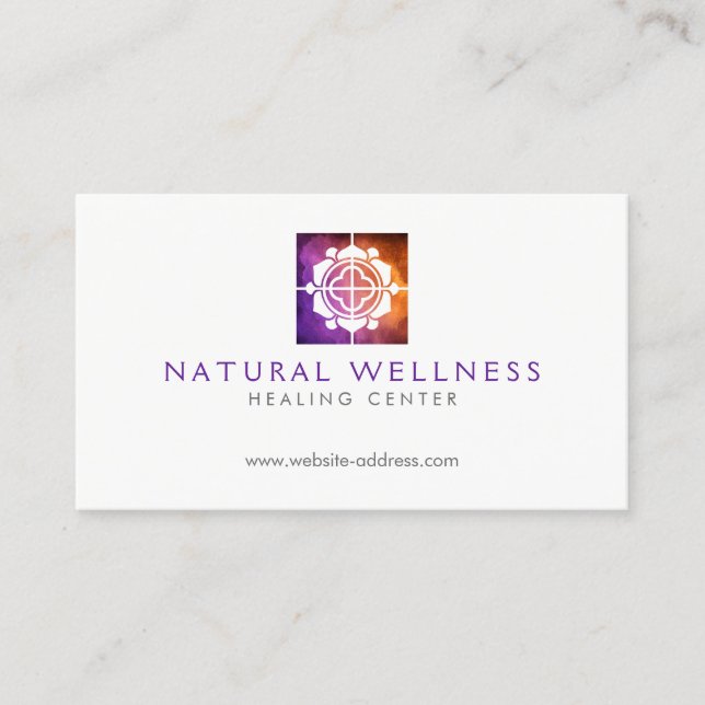 Modern Abstract Purple Floral Logo Wellness Business Card (Front)