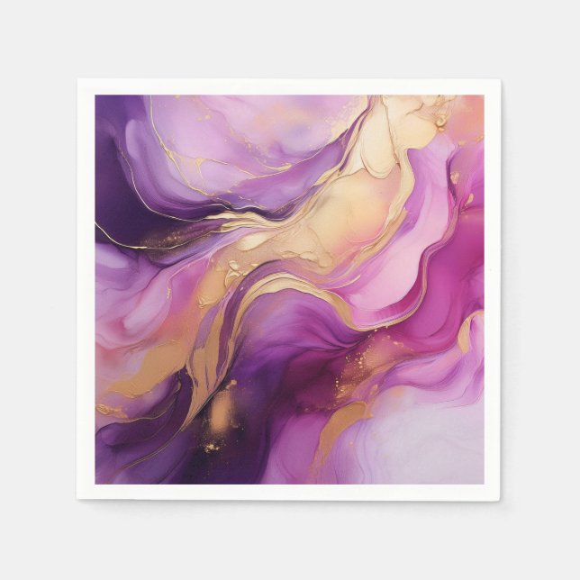 Modern Abstract-Purple Pink and Gold Napkin (Front)