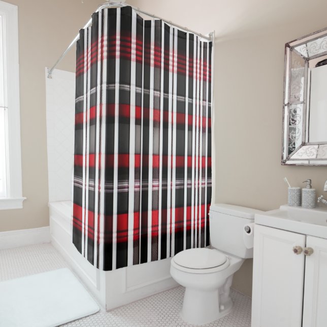 Modern Abstract Red Black Plaid Collection (In Situ)