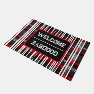 Modern Abstract Red Black Plaid Collection Doormat