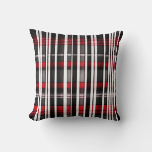 Modern Abstract Red Black Plaid Collection Throw Pillow