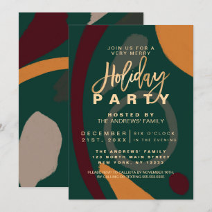 Modern Abstract Red Green Gold Holiday Party Invitation