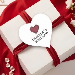 Modern Abstract Red Heart Handmade with Love Quote Sticker