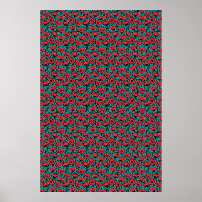 Modern Abstract Red Poppy Floral Pattern Poster (Front)