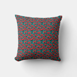 Modern Abstract Red Poppy Floral Pattern Throw Pillow