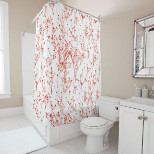 Modern Abstract Red Toile Wildflowers on White