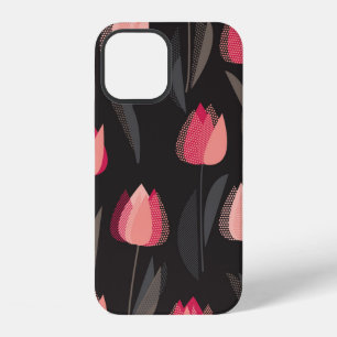 Modern abstract red tulip flowers seamless pattern iPhone 12 case
