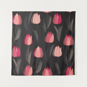 Modern abstract red tulip flowers seamless pattern tapestry