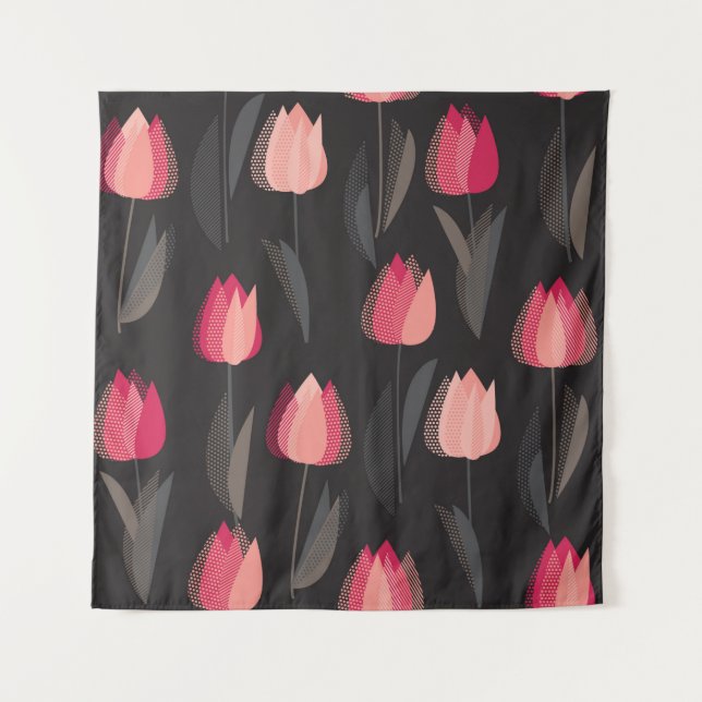 Modern abstract red tulip flowers seamless pattern tapestry (Front)