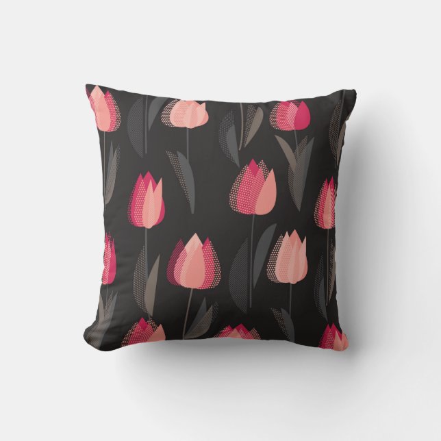 Modern abstract red tulip flowers seamless pattern throw pillow (Front)