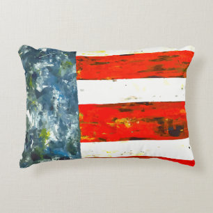 Modern Abstract Red, White and Blue Flag-like Accent Pillow
