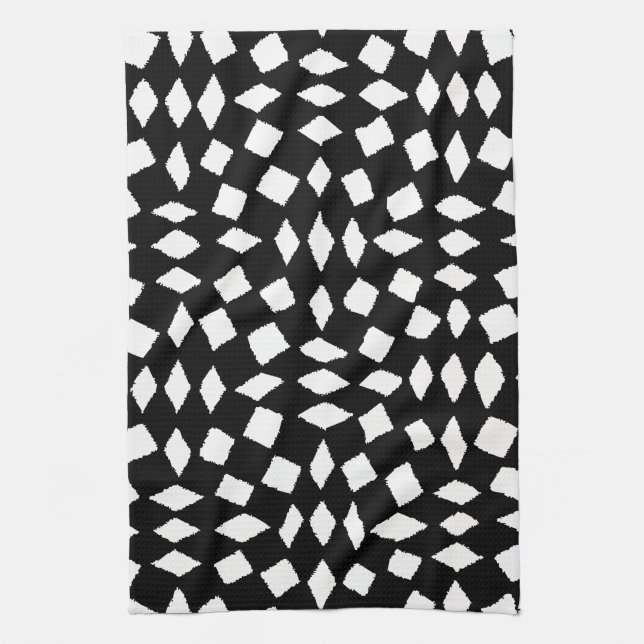 Modern Abstract Retro Black White Chequered Patter Kitchen Towel (Vertical)