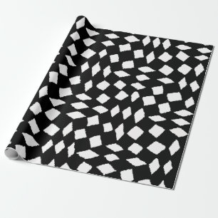 Modern Abstract Retro Black White Chequered Patter Wrapping Paper