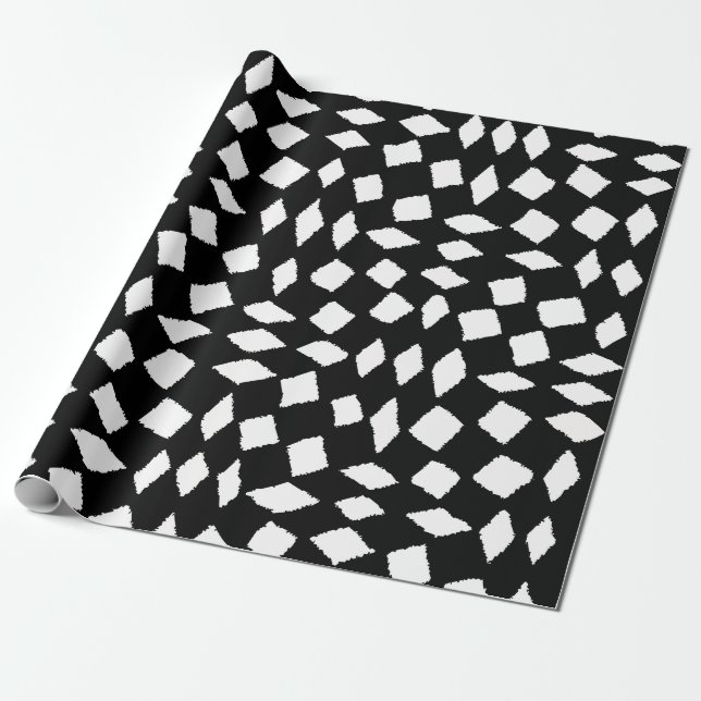 Modern Abstract Retro Black White Chequered Patter Wrapping Paper (Unrolled)