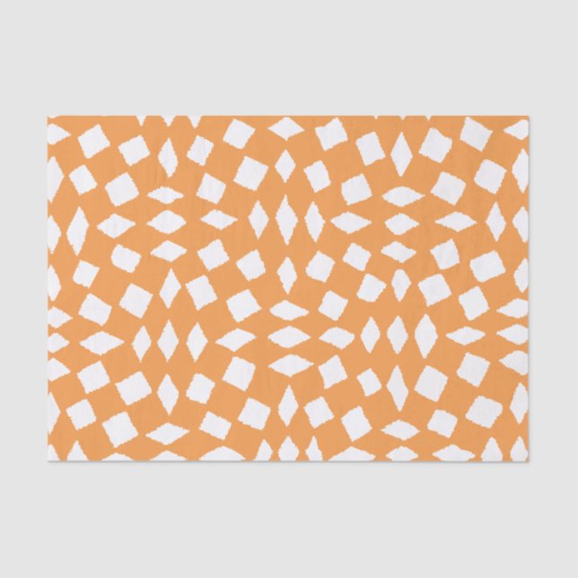 Modern Abstract Retro Orange Chequered Pattern Tissue Paper (Front)