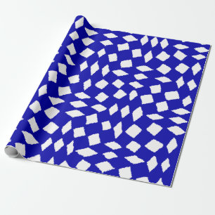 Modern Abstract Retro Royal Blue Chequered Pattern Wrapping Paper
