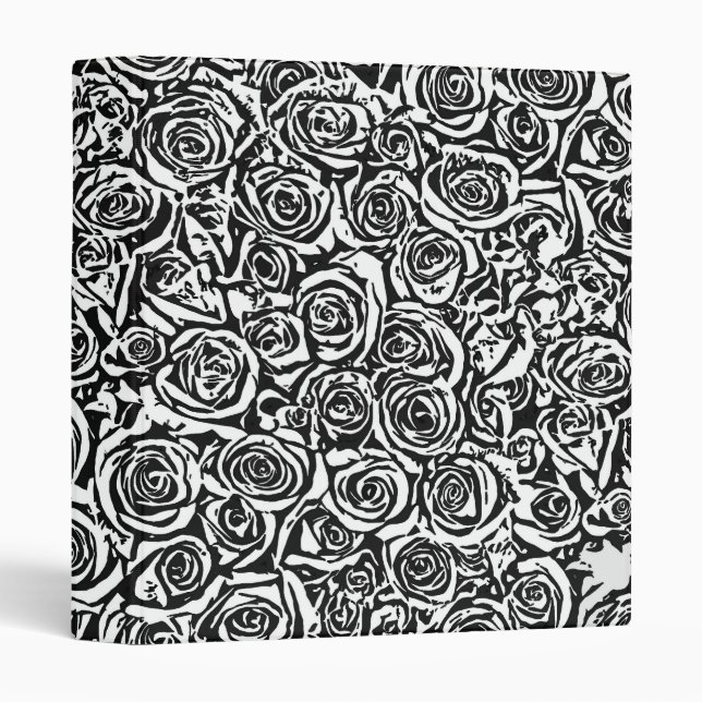 Modern Abstract Rose Pattern, Black and White Binder (Front/Spine)