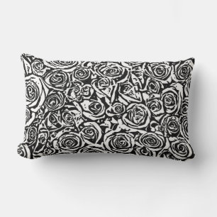 Modern Abstract Rose Pattern, Black and White Lumbar Pillow