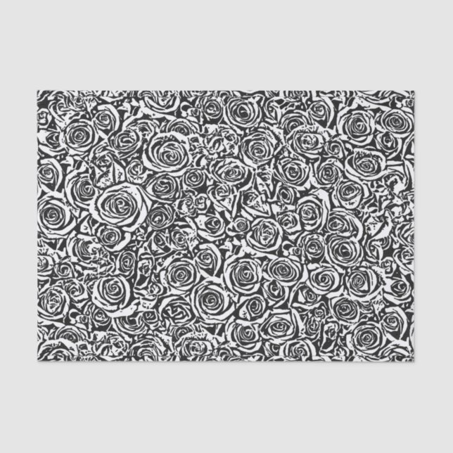 Modern Abstract Rose Pattern, Black and White Tissue Paper (Front)