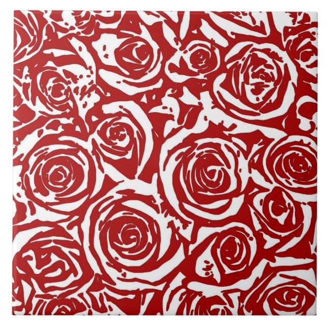 Modern Abstract Rose Pattern, Dark Red and White C Tile (Front)
