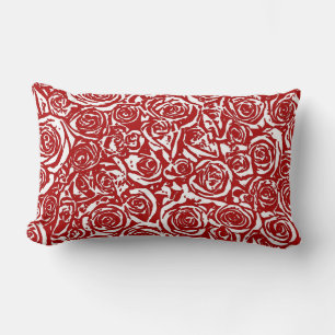 Modern Abstract Rose Pattern, Dark Red and White Lumbar Pillow