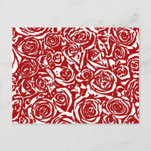 Modern Abstract Rose Pattern, Dark Red and White Postcard