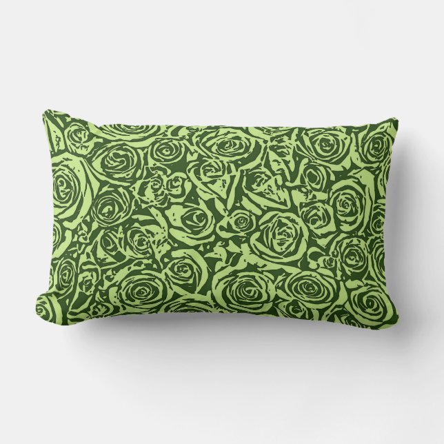 Modern Abstract Rose Pattern, Lime Green Lumbar Pillow (Front)
