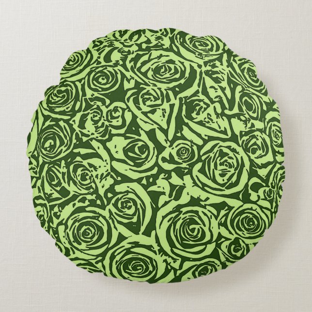 Modern Abstract Rose Pattern, Lime Green Round Pillow (Front)