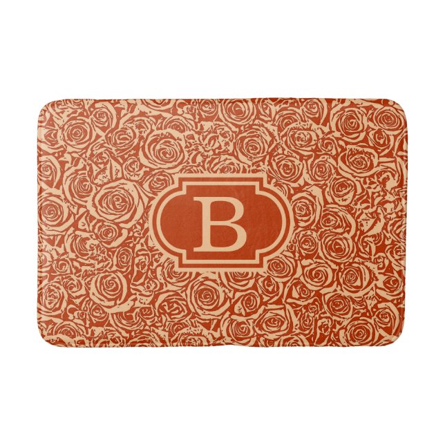 Modern Abstract Rose Pattern, Mandarin Orange Bath Mat (Front)