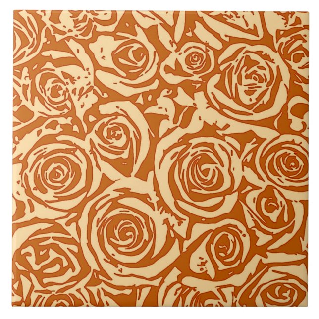 Modern Abstract Rose Pattern, Mandarin Orange Tile (Front)