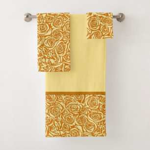 Modern Abstract Rose Pattern, Mustard Yellow Bath Towel Set