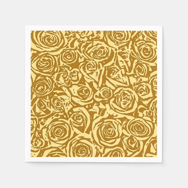 Modern Abstract Rose Pattern, Mustard Yellow Napkin (Front)