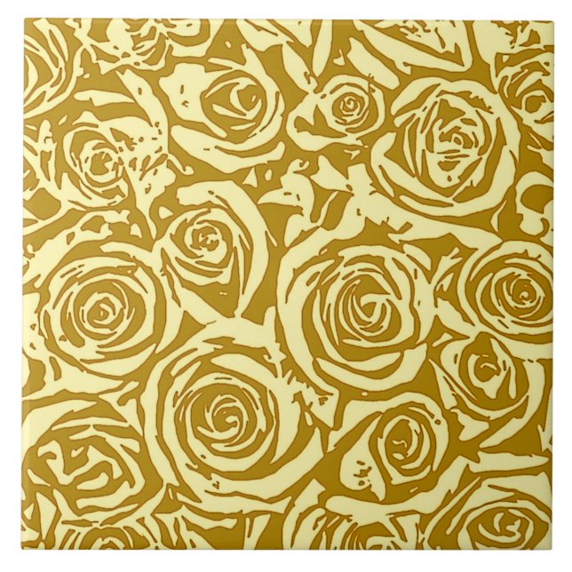 Modern Abstract Rose Pattern, Mustard Yellow Tile (Front)