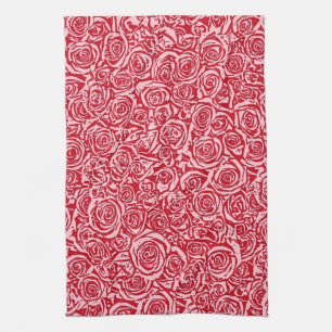 Modern Abstract Rose Pattern, Rose Red and Pink Kitchen Towel