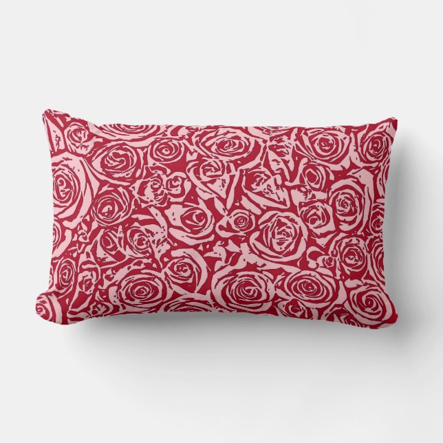 Modern Abstract Rose Pattern, Rose Red and Pink Lumbar Pillow (Front)