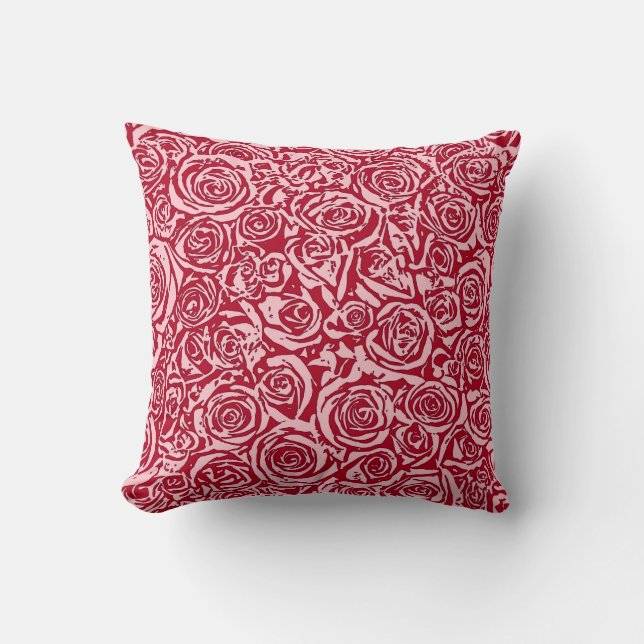 Modern Abstract Rose Pattern, Rose Red and Pink Throw Pillow (Front)