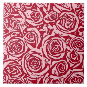 Modern Abstract Rose Pattern, Rose Red and Pink Tile