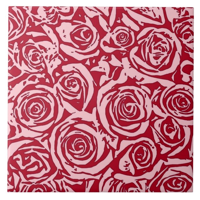 Modern Abstract Rose Pattern, Rose Red and Pink Tile (Front)