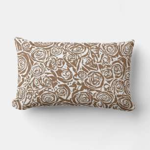 Modern Abstract Rose Pattern,Taupe Tan and White Lumbar Pillow