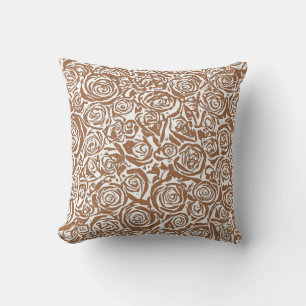 Modern Abstract Rose Pattern,Taupe Tan and White Throw Pillow